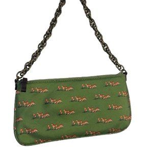 J Crew Silk Green Hunting Dogs Shoulder Chain Link Tote Bag Zipper